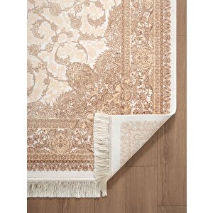 Imperial Luxe Il005s Krem Çerçeveli Göbekli Halı Klasik Desen 100 Tarak Bambu Viskon İpek Serisi