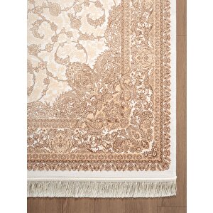 Imperial Luxe Il005s Krem Çerçeveli Göbekli Halı Klasik Desen 100 Tarak Bambu Viskon İpek Serisi