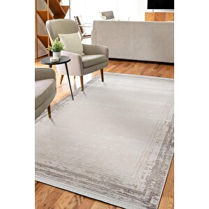 Etro Et007g Gri Modern Çerçeveli Desen Parlak Ağır Yüksek Sıklıkta Salon Halısı İpek Serisi 120x180 cm