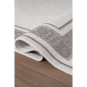 Jade Jd005g Gri Halı Klasik Çerçeve Desenli Triko Akrilik Pamuk Tabanlı Kaymaz Salon Halısı Koridor 80x300 cm