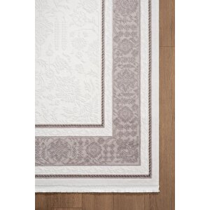 Jade Jd005g Gri Halı Klasik Çerçeve Desenli Triko Akrilik Pamuk Tabanlı Kaymaz Salon Halısı Koridor