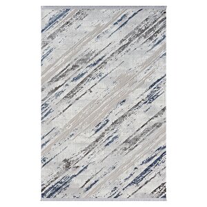 Tokyo Tk003m Gri Halı Lacivert Deyatlı Modern Akrilik Halı Kaymaz Taban Tozuaz Salon Halısı Koridor 100x300 cm