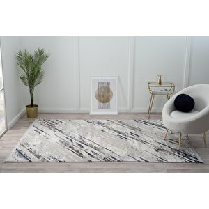 Tokyo Tk003m Gri Halı Lacivert Deyatlı Modern Akrilik Halı Kaymaz Taban Tozuaz Salon Halısı Koridor 100x300 cm