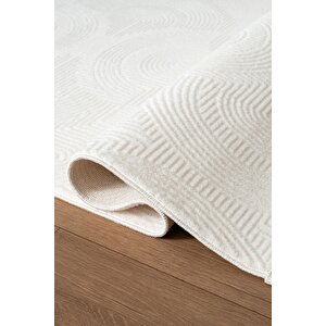 Icon Ic002w Krem Modern Desen Akrilik Pamuk Tabanlı Salon Koridor Oturma Yatak Odası Halısı 200x290 cm