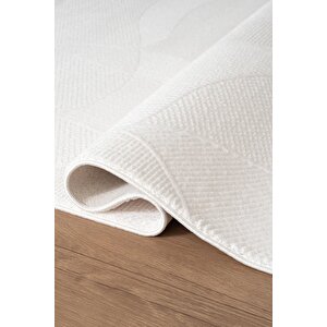 İndigo Id007w Beyaz Modern Desen Akrilik İplik Tozuaz Pamuk Taban Salon Mutfak Halısı