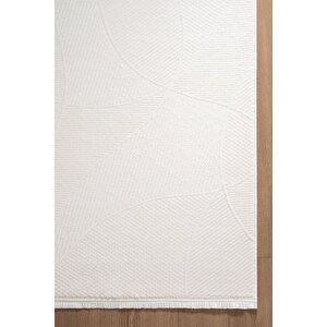 İndigo Id007w Beyaz Modern Desen Akrilik İplik Tozuaz Pamuk Taban Salon Mutfak Halısı