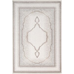 İndigo Id001g Krem Klasik Çerçeveli Desen Akrilik Iplik Tozuaz Pamuk Taban Salon Mutfak Halısı 80x150 cm