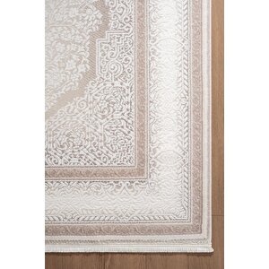 İndigo Id001g Krem Klasik Çerçeveli Desen Akrilik Iplik Tozuaz Pamuk Taban Salon Mutfak Halısı