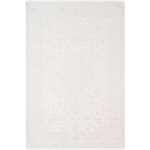 Jade Jd006w Beyaz Halı Klasik Desenli Triko Akrilik Pamuk Tabanlı Kaymaz Salon Yatak Odası Halısı 100x300 cm