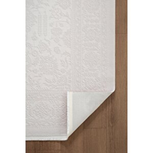 Jade Jd006w Beyaz Halı Klasik Desenli Triko Akrilik Pamuk Tabanlı Kaymaz Salon Yatak Odası Halısı