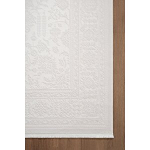 Jade Jd006w Beyaz Halı Klasik Desenli Triko Akrilik Pamuk Tabanlı Kaymaz Salon Yatak Odası Halısı