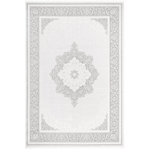 Jade Jd004g Gri Halı Klasik Çerçeve Desenli Triko Akrilik Pamuk Tabanlı Kaymaz Yumuşak Salon Halısı 160x230 cm