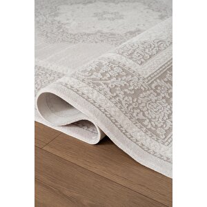 Jade Jd004g Gri Halı Klasik Çerçeve Desenli Triko Akrilik Pamuk Tabanlı Kaymaz Yumuşak Salon Halısı 160x230 cm