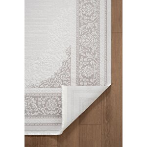 Jade Jd004g Gri Halı Klasik Çerçeve Desenli Triko Akrilik Pamuk Tabanlı Kaymaz Yumuşak Salon Halısı