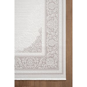 Jade Jd004g Gri Halı Klasik Çerçeve Desenli Triko Akrilik Pamuk Tabanlı Kaymaz Yumuşak Salon Halısı