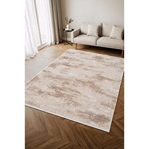 İndigo Id010k Bej Kahverengi Modern Desen Akrilik İplik Tozuaz Pamuk Taban Salon Mutfak Halısı 100x200 cm