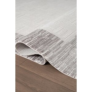 Jade Jd003g Gri Halı Modern Çerçeve Desenli Triko Akrilik Pamuk Tabanlı Kaymaz Yumuşak Salon Halısı 80x300 cm
