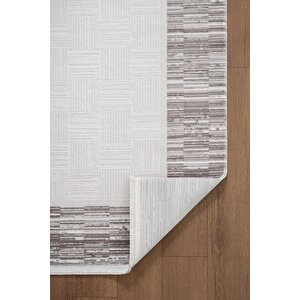 Jade Jd003g Gri Halı Modern Çerçeve Desenli Triko Akrilik Pamuk Tabanlı Kaymaz Yumuşak Salon Halısı