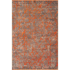 Art At005t Turuncu Halı Modern Desen Triko Akrilik Viskon Boyama Yüksek Sıklık Ipek Serisi 80x150 cm