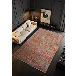 Art At005t Turuncu Halı Modern Desen Triko Akrilik Viskon Boyama Yüksek Sıklık Ipek Serisi 80x150 cm