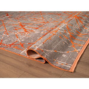 Art At005t Turuncu Halı Modern Desen Triko Akrilik Viskon Boyama Yüksek Sıklık Ipek Serisi 80x150 cm