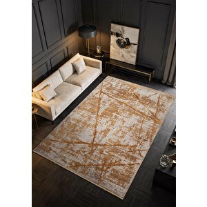 Art At001s Sarı Halı Modern Desen Triko Akrilik  Viskon Boyama Yüksek Sıklık Ipek Serisi 240x340 cm