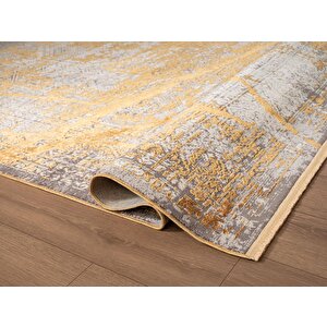 Art At001s Sarı Halı Modern Desen Triko Akrilik  Viskon Boyama Yüksek Sıklık Ipek Serisi 240x340 cm