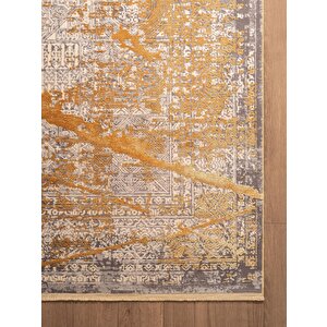 Art At001s Sarı Halı Modern Desen Triko Akrilik  Viskon Boyama Yüksek Sıklık Ipek Serisi