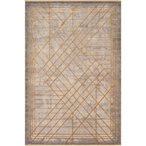 Art At002s Sarı Geometrik Desen Modern Halı Triko Akrilik Viskon Boyama Yüksek Sıklık Ipek Serisi 80x150 cm