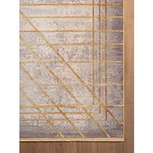 Art At002s Sarı Geometrik Desen Modern Halı Triko Akrilik Viskon Boyama Yüksek Sıklık Ipek Serisi