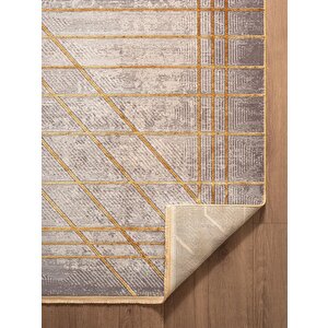 Art At002s Sarı Geometrik Desen Modern Halı Triko Akrilik Viskon Boyama Yüksek Sıklık Ipek Serisi