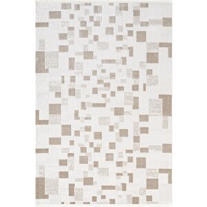 Jade Jd011b Beyaz Halı Modern Geometrik Desenli Triko Akrilik?pamuk Tabanlı Kaymaz Salon Halısı 100x300 cm