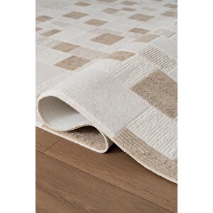 Jade Jd011b Beyaz Halı Modern Geometrik Desenli Triko Akrilik?pamuk Tabanlı Kaymaz Salon Halısı 100x300 cm