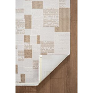 Jade Jd011b Beyaz Halı Modern Geometrik Desenli Triko Akrilik?pamuk Tabanlı Kaymaz Salon Halısı