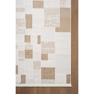 Jade Jd011b Beyaz Halı Modern Geometrik Desenli Triko Akrilik?pamuk Tabanlı Kaymaz Salon Halısı