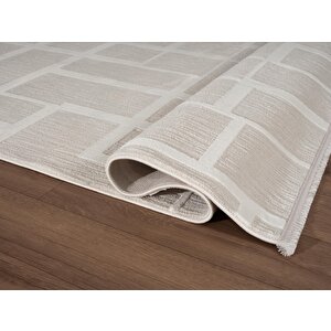 Sümer Sm015a Krem Renkli Halı Çizgi Desenli Dekoratif Modern Antialerjik Salon Mutfak Halısı 100x200 cm