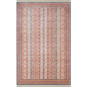 Imperial Luxe Il0096r Koyu Mavi Kırmızı Halı Çerçeve Klasik Desen 100 Tarak Bambu Viskon İpek Serisi 160x230 cm