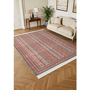 Imperial Luxe Il0096r Koyu Mavi Kırmızı Halı Çerçeve Klasik Desen 100 Tarak Bambu Viskon İpek Serisi 160x230 cm