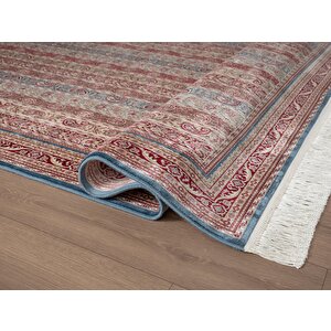 Imperial Luxe Il0096r Koyu Mavi Kırmızı Halı Çerçeve Klasik Desen 100 Tarak Bambu Viskon İpek Serisi 160x230 cm
