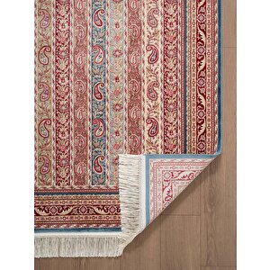 Imperial Luxe Il0096r Koyu Mavi Kırmızı Halı Çerçeve Klasik Desen 100 Tarak Bambu Viskon İpek Serisi
