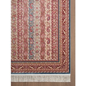 Imperial Luxe Il0096r Koyu Mavi Kırmızı Halı Çerçeve Klasik Desen 100 Tarak Bambu Viskon İpek Serisi