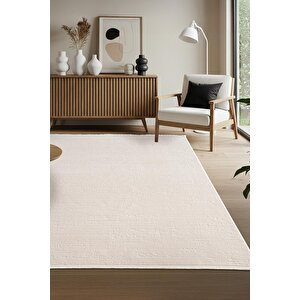 Leon Ln001w Beyaz Halı Modern Desen Pamuk Taban Akrilik Tozuaz Salon Yatak Odası Koridor Halısı 120x180 cm