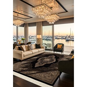 Diamente Dm002s Siyah Çerçeveli Göbekli Klasik Desen 100 Tarak Bambu Viskon Renkli Halı İpek Serisi 100x300 cm