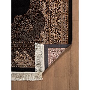 Diamente Dm002s Siyah Çerçeveli Göbekli Klasik Desen 100 Tarak Bambu Viskon Renkli Halı İpek Serisi