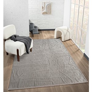 Sümer Sm014g Gri Rengi Halı Çizgi Desenli Dekoratif Modern Antialerjik Salon Mutfak Halısı 160x230 cm