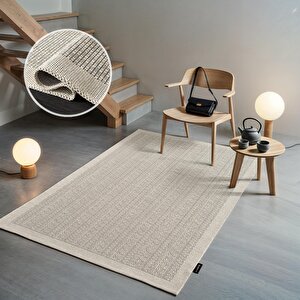 Mumbai Mu001w Krem Doğal Kilim Görünümlü Pamuk Tuşeli Kaymaz Pamuk Taban Dekoratif Halı Tozu Yok 120x180 cm