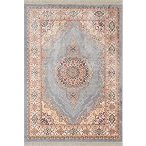 Imperial Luxe Il004g Gri Krem Çerçeveli Göbekli Halı Klasik Desen 100 Tarak Bambu Viskon İpek Serisi 100x300 cm
