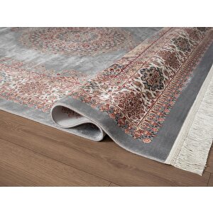 Imperial Luxe Il004g Gri Krem Çerçeveli Göbekli Halı Klasik Desen 100 Tarak Bambu Viskon İpek Serisi 100x300 cm