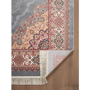 Imperial Luxe Il004g Gri Krem Çerçeveli Göbekli Halı Klasik Desen 100 Tarak Bambu Viskon İpek Serisi