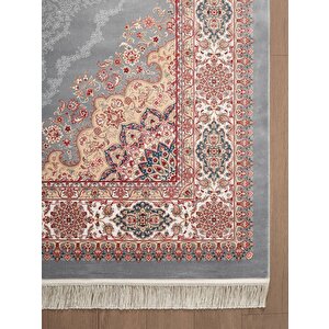 Imperial Luxe Il004g Gri Krem Çerçeveli Göbekli Halı Klasik Desen 100 Tarak Bambu Viskon İpek Serisi